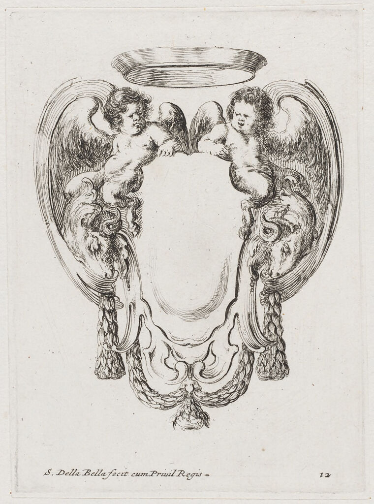 Two Winged Baby Satyrs Astride Rams Supporting A Simple C