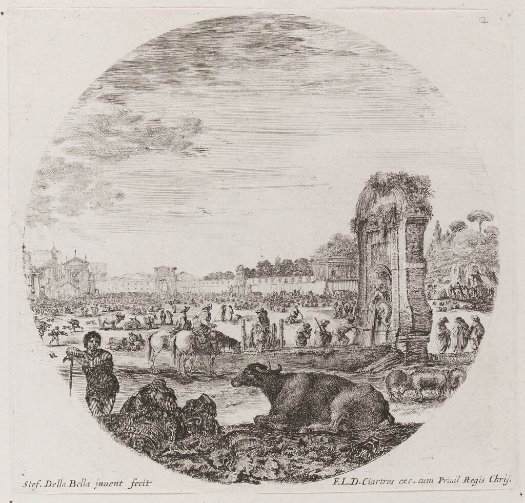 Landscape With Ruins, A Buffalo In The Foreground