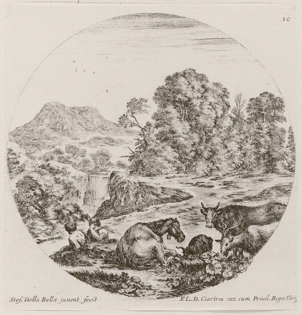 Landscape With A Waterfall, A Herd In The Foreground