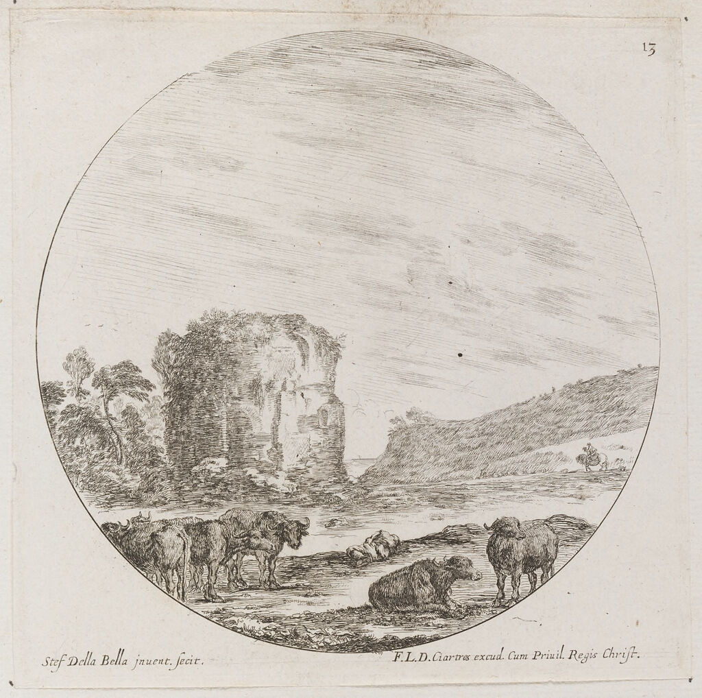 Landscape With A Ruin, Buffalo In The Foreground