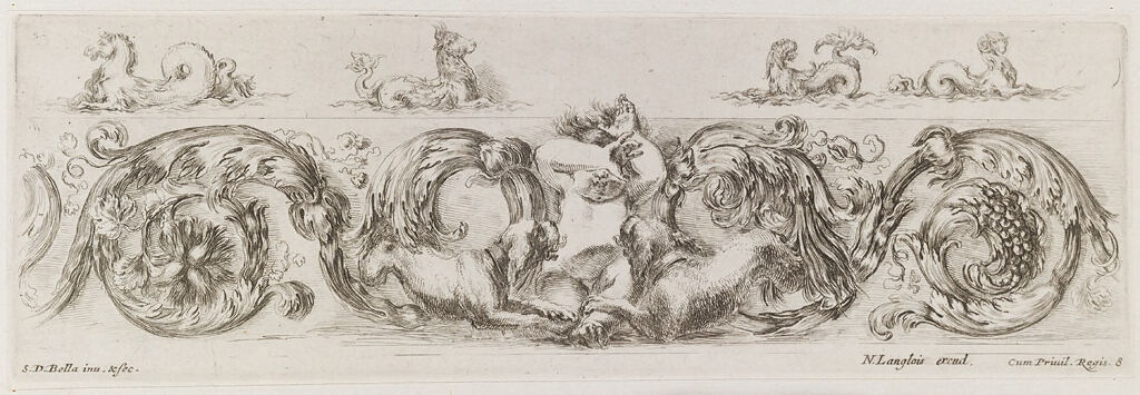 Two Dogs Playing With A Putto, Sea Monsters Above