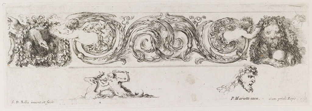 Two Putti Draping An Eagle And A Lion With Garlands