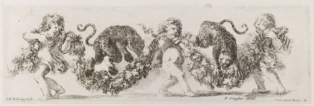 Three Putti Playing With Two Leopards