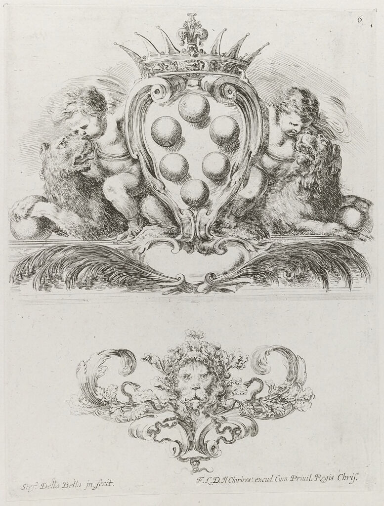 Two Putti Riding Lions Holding The Medici Coat Of  Arms