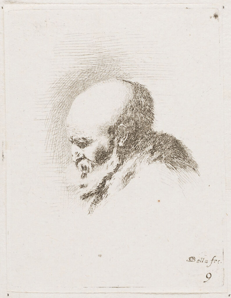 Profile Head Of A Bearded, Bald Old Man, Facing To The Left