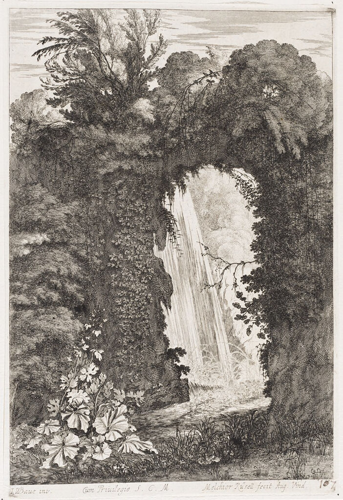 Waterfall Seen Through A Rocky Arch Covered With Overgrowth