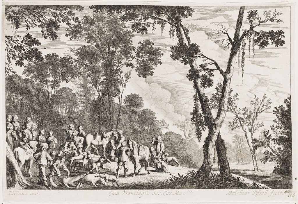 Hunting Party Scene In A Forest Clearing