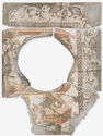 This series of four mosaic fragments depicts two figures seated on a couch with a canopy above their heads.