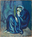 A painting of a woman, seated, holding an infant to her chest.