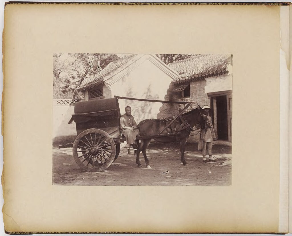 Untitled (Horse Drawn Cart With Two Men, In Courtyard)