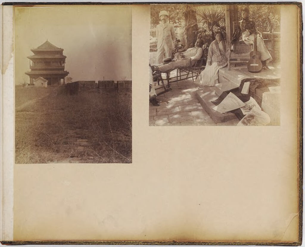 Untitled (Pagoda And Smaller Building To Front, Stone Wall To Right)