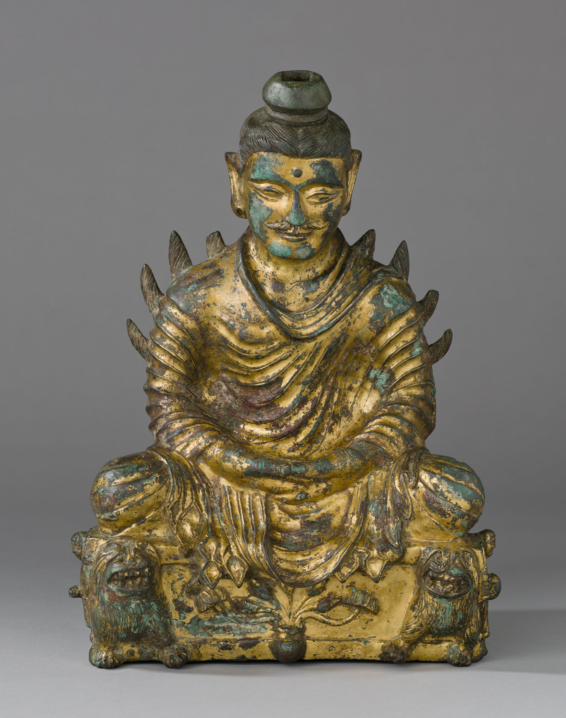 Seated Buddha Shakyamuni In Meditation With Hands In Dhyana-Mudra And With Flaming Shoulders