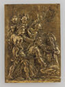  Bronze plaque of Christ carrying the cross, surrounded by several other figures.