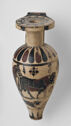 A teardrop-shaped vessel with a wide spout and a small opening at top. 