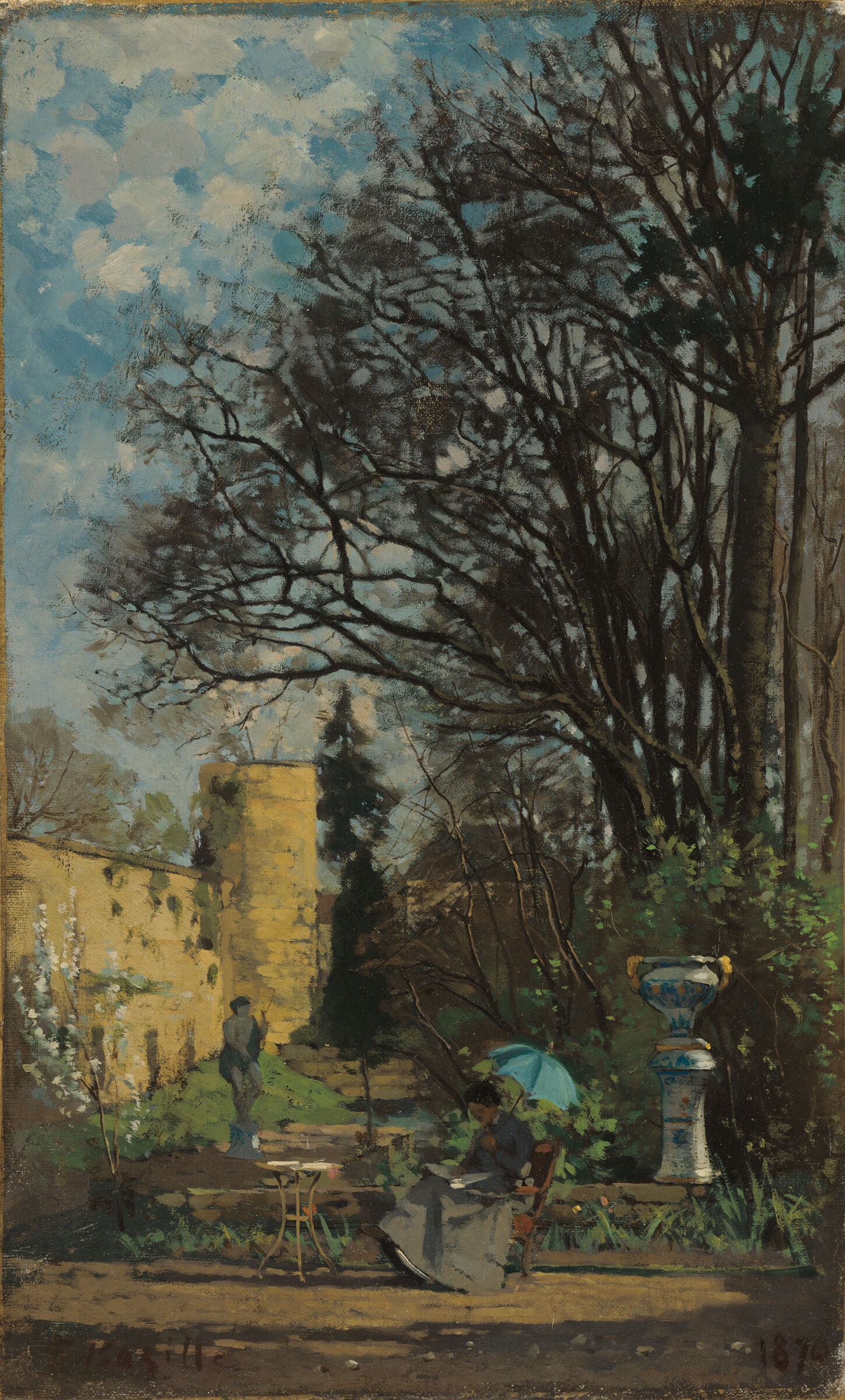 Woman With A Parasol Seated In A Garden