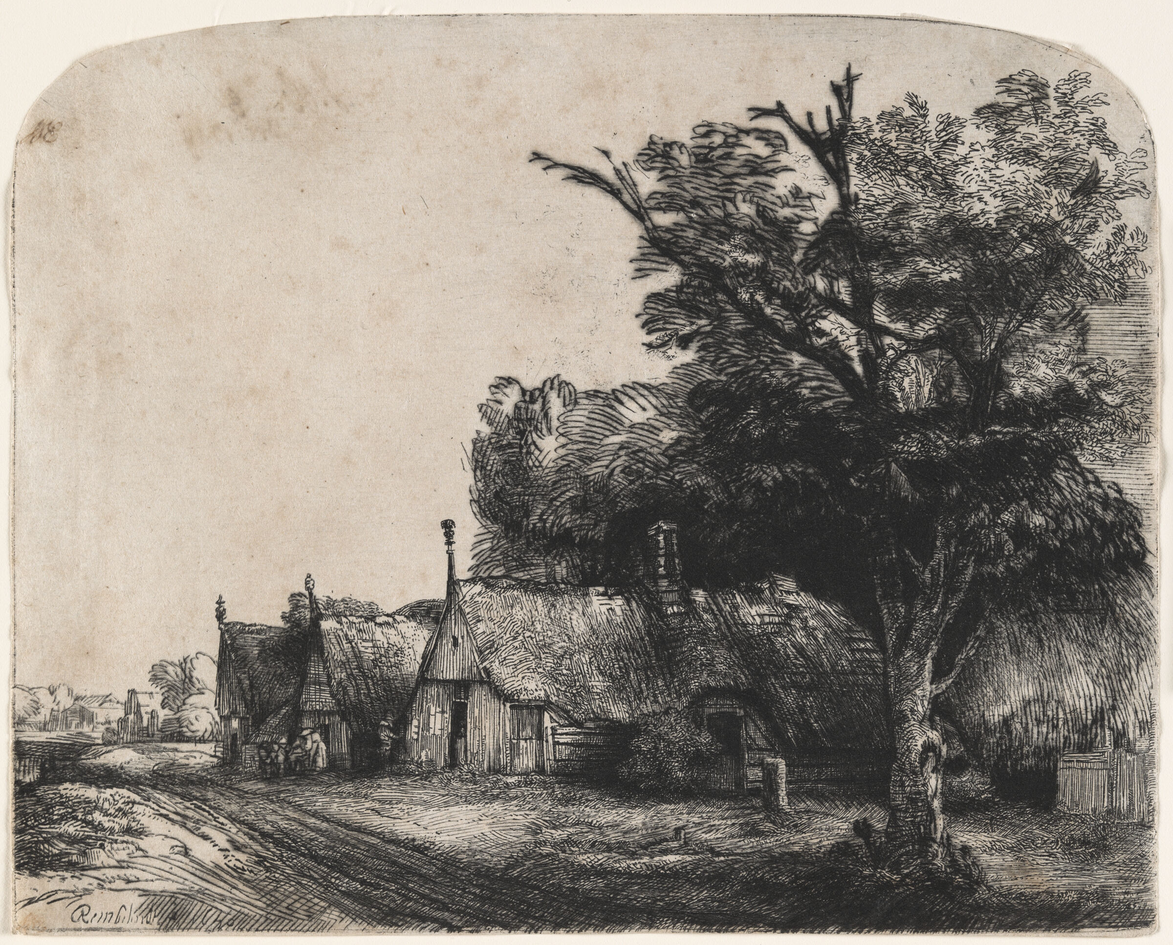 Landscape With Three Gabled Cottages Beside A Road