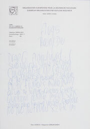 Single Sheet Of White Paper With Cern Letterhead And Byars' Text In Blue Ballpoint Pen