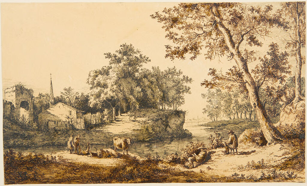 Landscape With A Man Drawing And Another Reading
