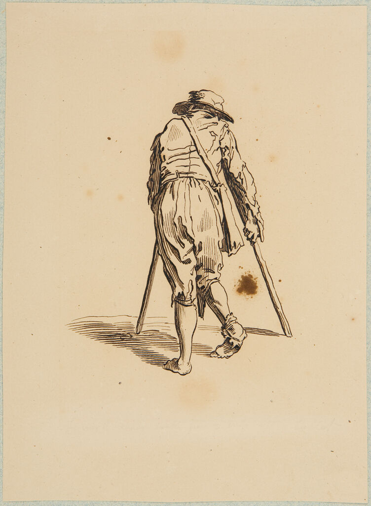 Beggar On Crutches Wearing A Hat And Seen From Behind, After Callot