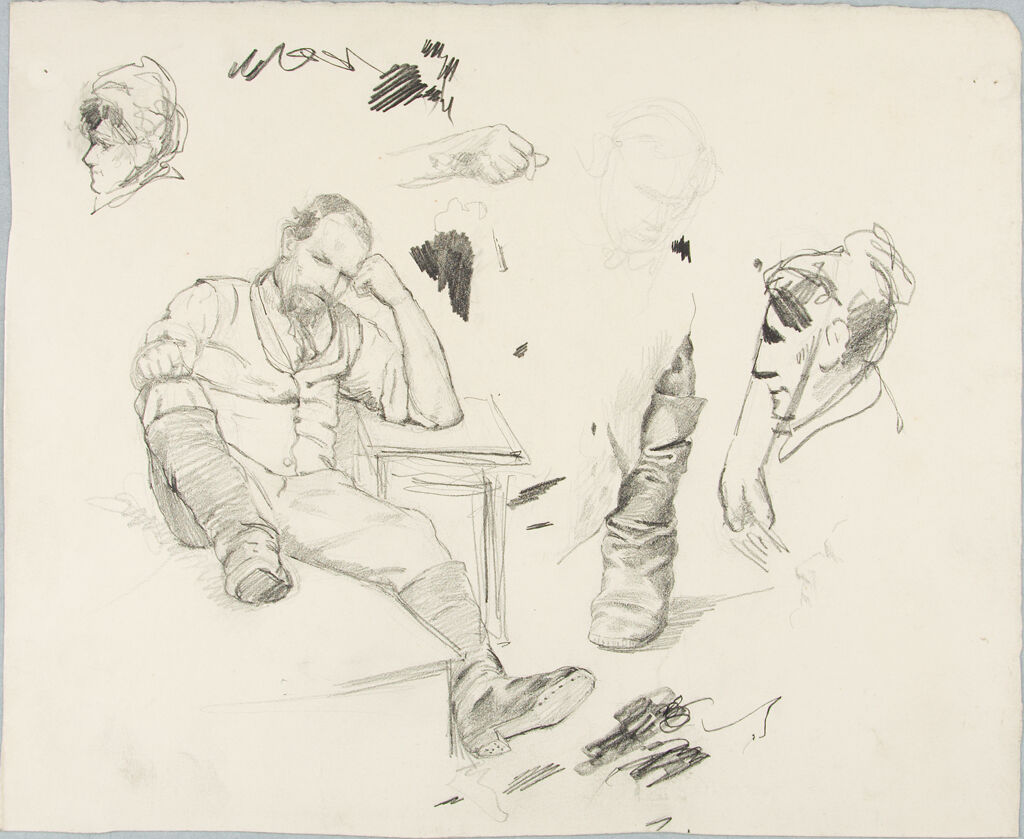 Study Of A Seated Man And Women's Heads