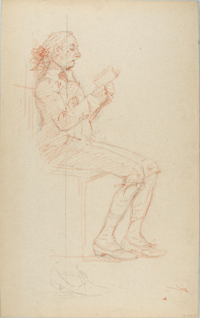 Sketch Of A Seated Man Reading; Verso: Technical Drawing