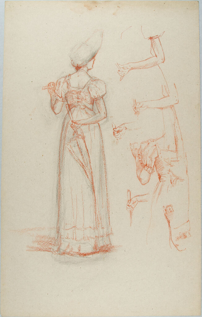 Sketch Of A Woman With An Umbrella And Study Of Arms