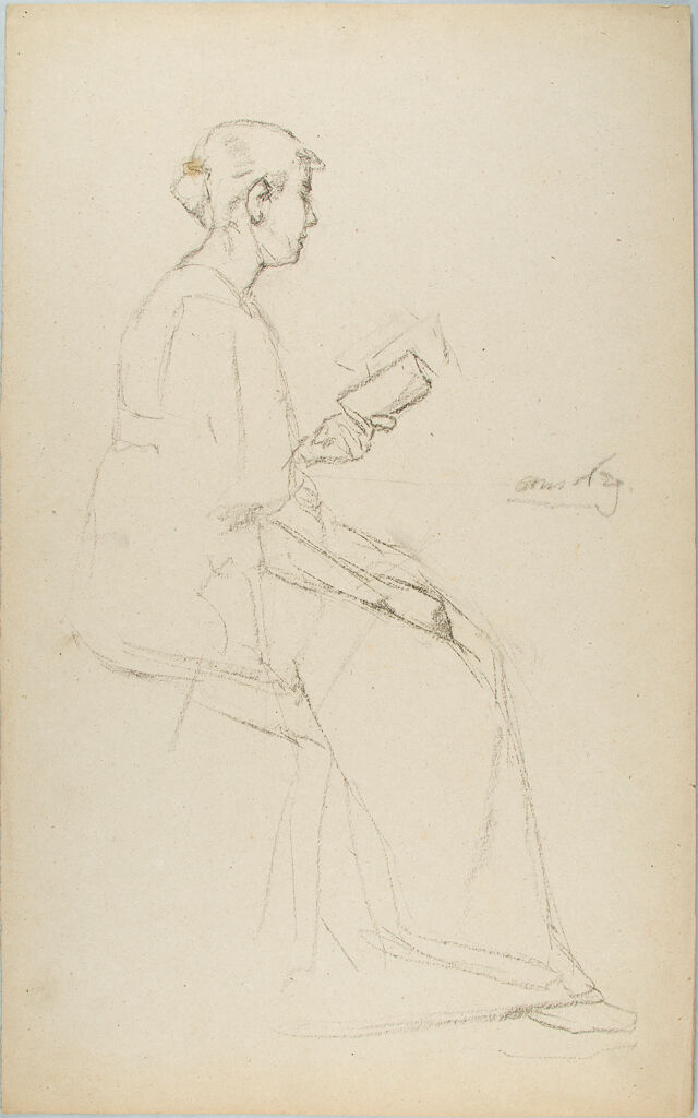 Sketch Of A Seated Woman Reading A Book
