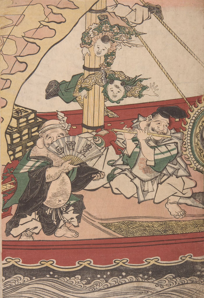 Seven Gods Of Good Fortune (Shichifukujin) Playing Music And Dancing In The Ship Of Treasures (Takarabune)