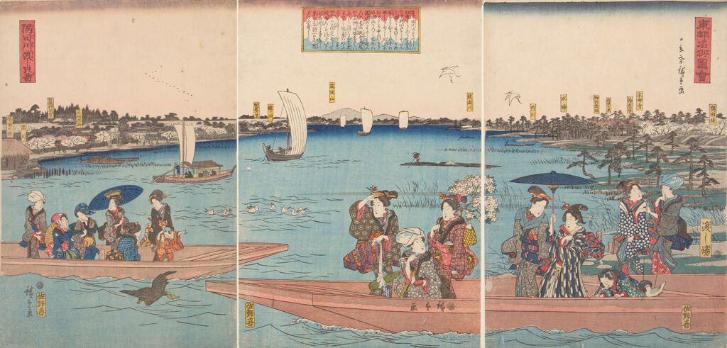 Triptych: Sumidagawa Watashi No Zu, From The Series Tōto Meisho Zue