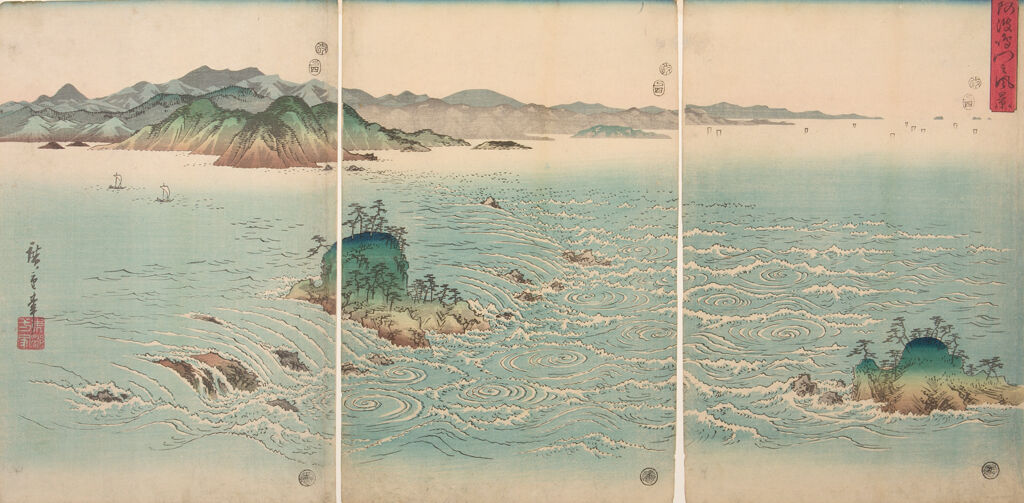 Triptych: Whirlpools Of Naruto Straits In Awa Province (Awa Naruto No Fūkei)