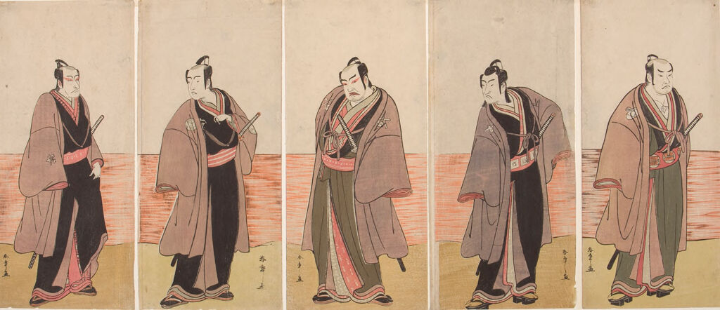 Pentaptych: Kabuki Actors From The Play Hatsumombi Kuruwa Soga, Performed At The Nakamura Theater From The Second Month Of 1780