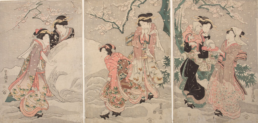 Six Women And Child In A Snowy Garden