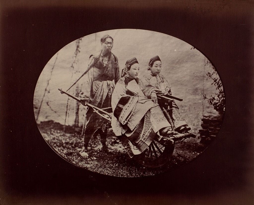 Two Women Seated On A Cart Pushed By A Servant