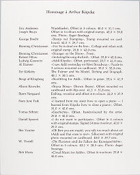Text Sheet Listing Contents Of Portfolio Hommage À Arthur Köpcke