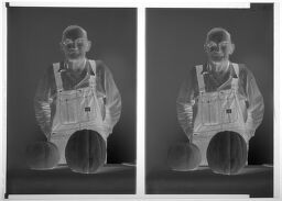 Untitled (Two Portraits Of Older Man In Overalls Standing Behind Table With Two Large Melons)