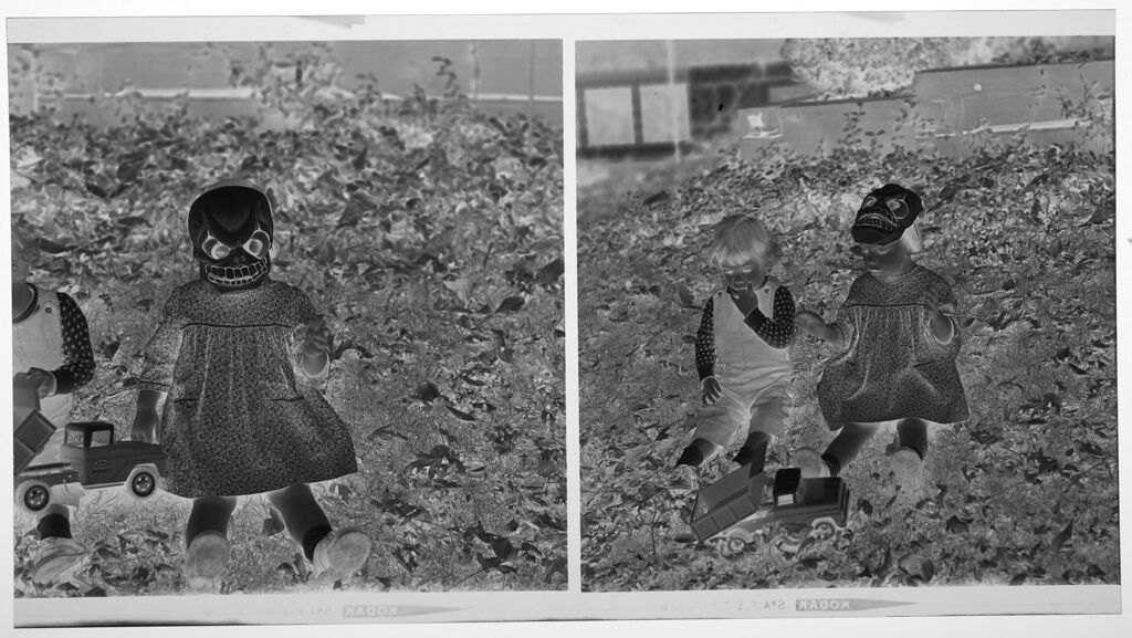 Untitled (Medium Format Images Of Two Young Girls Playing Outdoors With One Wearing Mask)