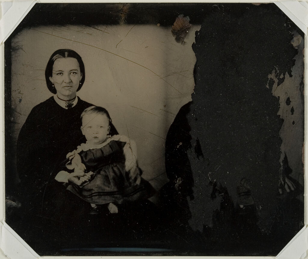 Untitled (Mother Holding Infant, Seated, Three-Quarter View; Right Figure Erased)