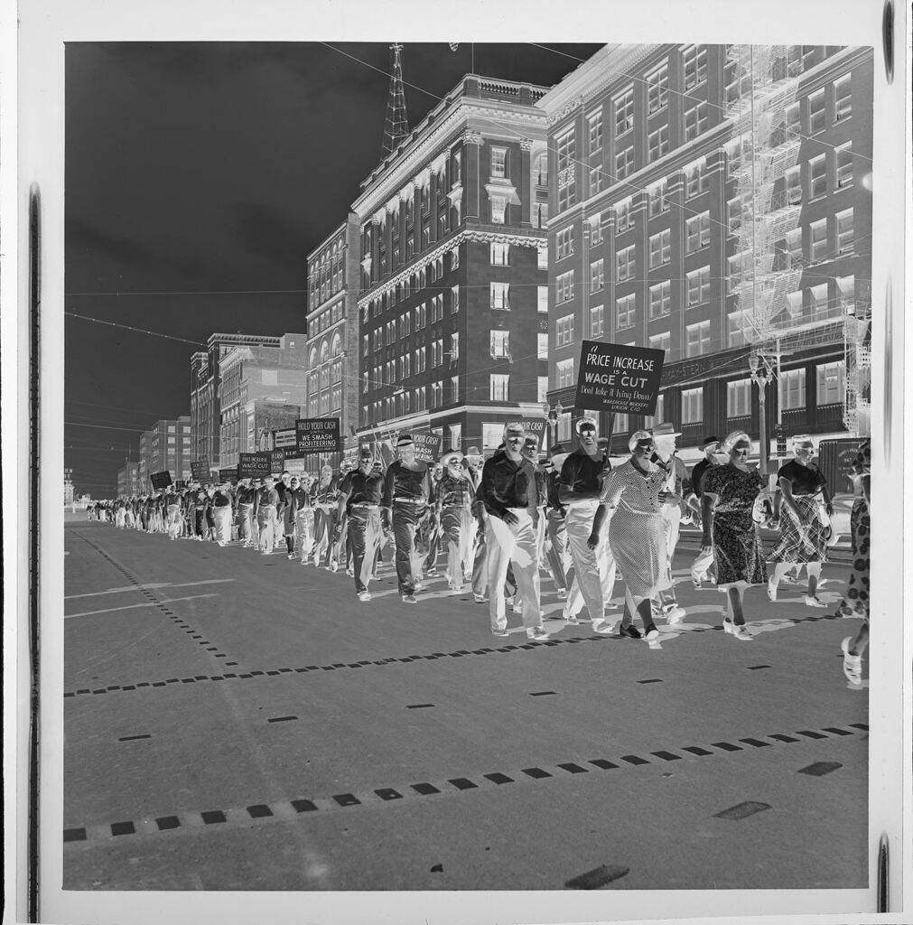 Untitled (Workers Marching In Strike On City Street)