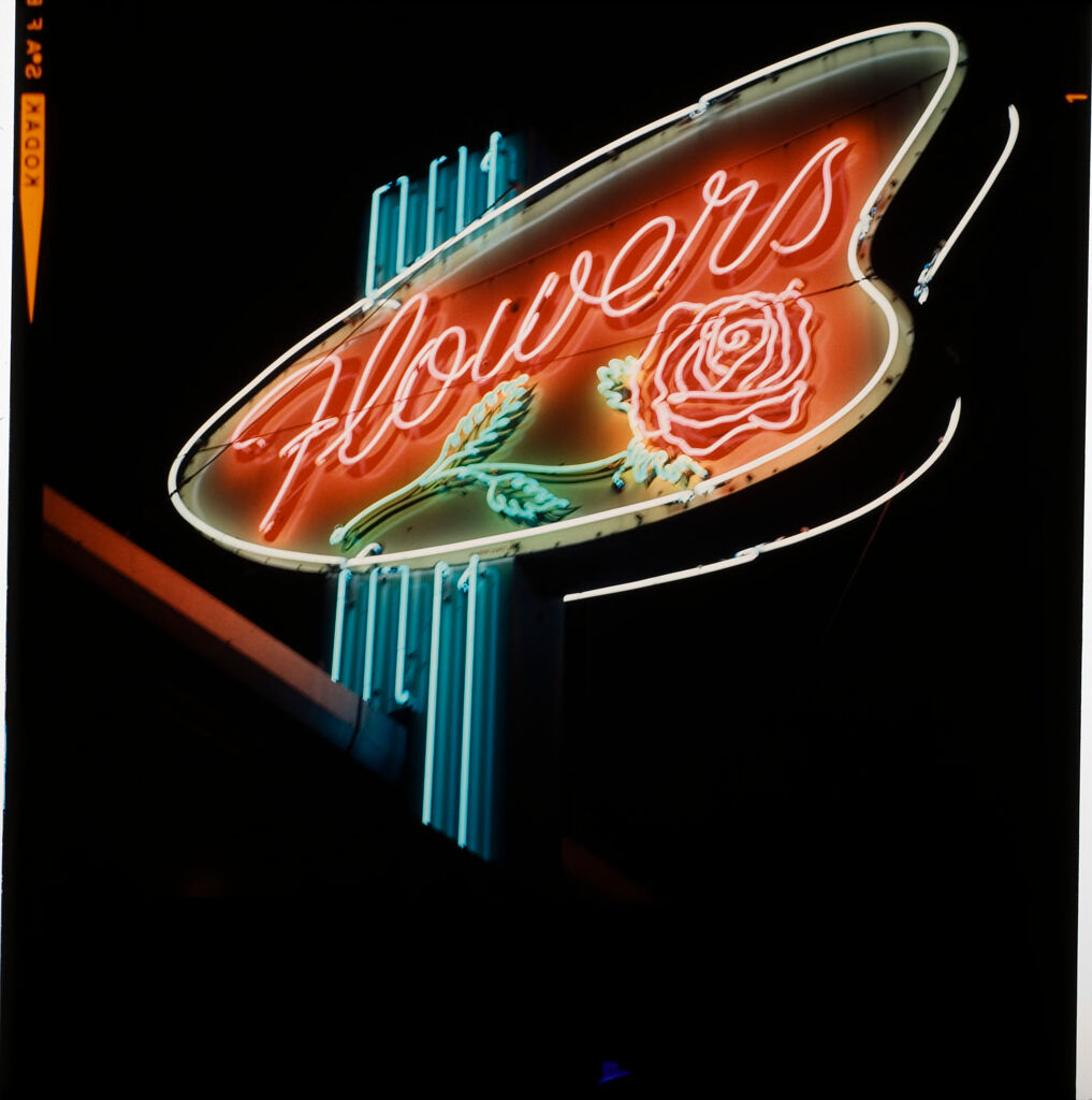 Untitled (Neon Lights At Night, Sign For Flowers)