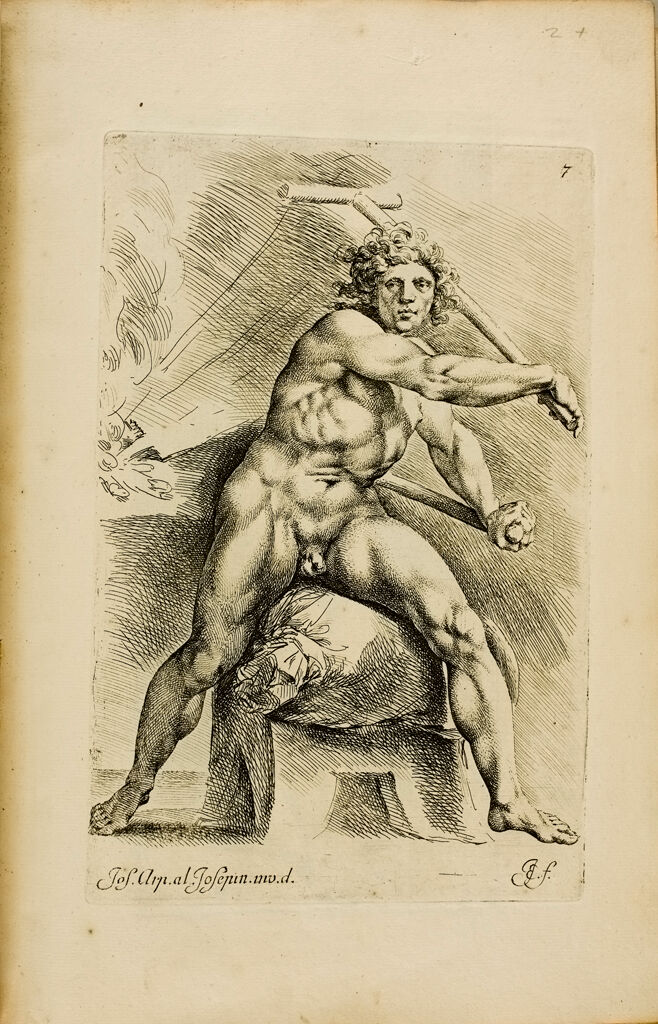 Plate 7: Study Of A Male Nude Astride A Sack, Working A Pair Of Bellows