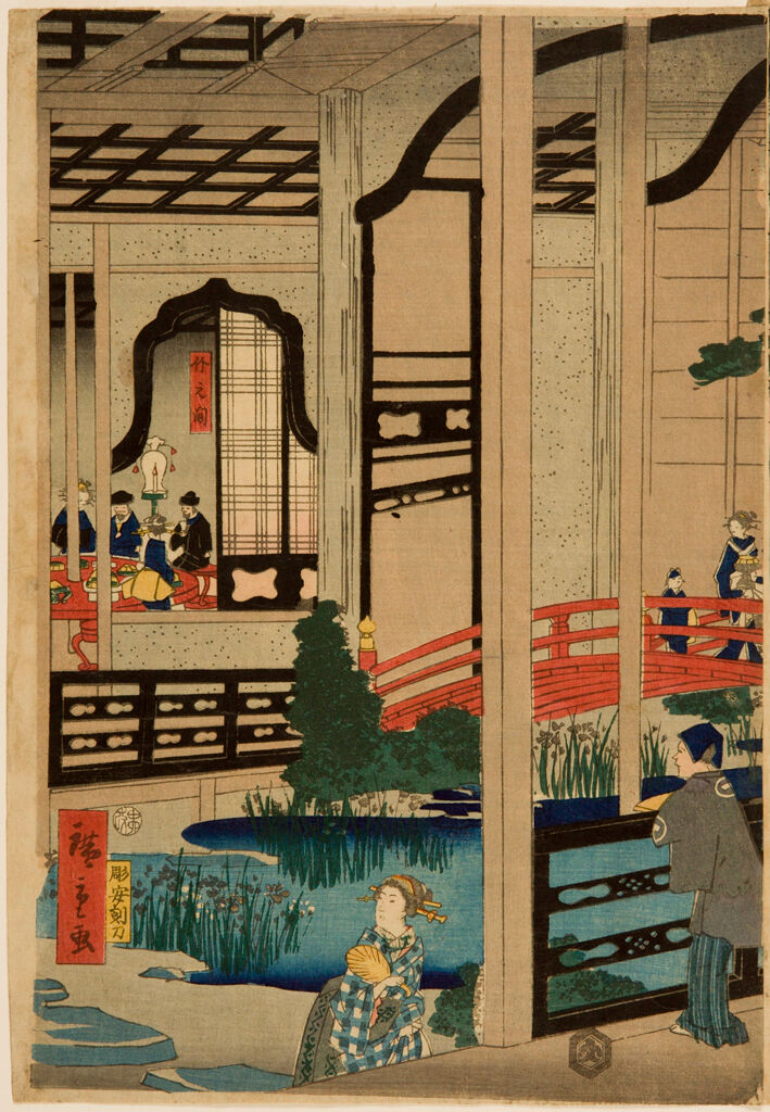 View Of The Interior Of The Gankirō Tea House In Yokohama (Yokohama Gankirō No Zu), Published By Daikokuya Kinnosuke