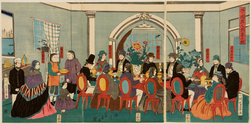 Triptych: Foreigners From The Five Nations Enjoying A Banquet