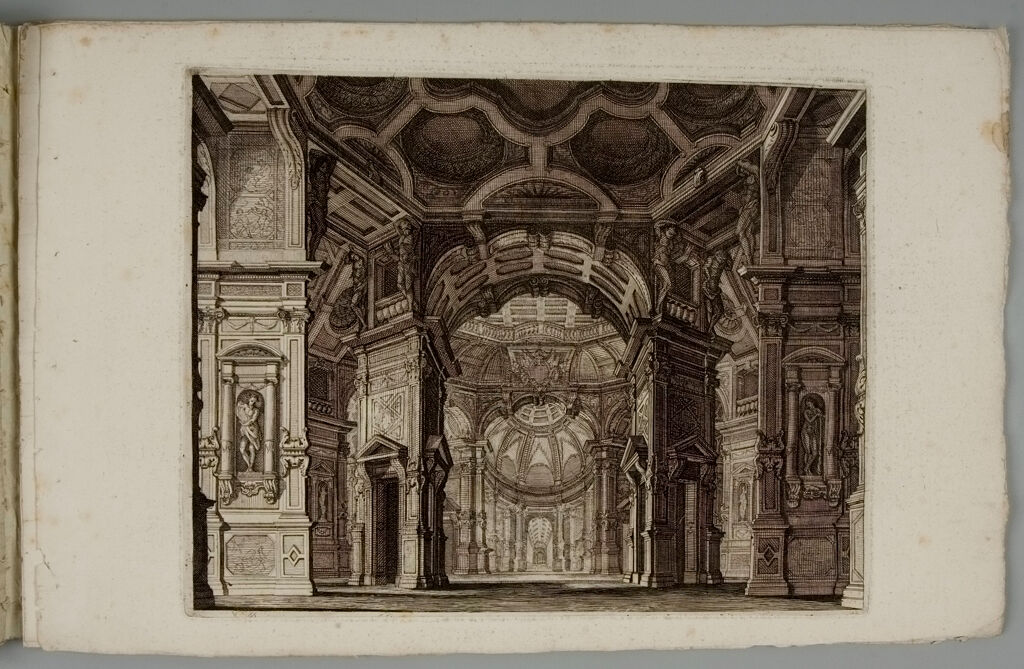 Monumental Baroque Interior With Coffered Ceilings, Caryatids, And Cupola