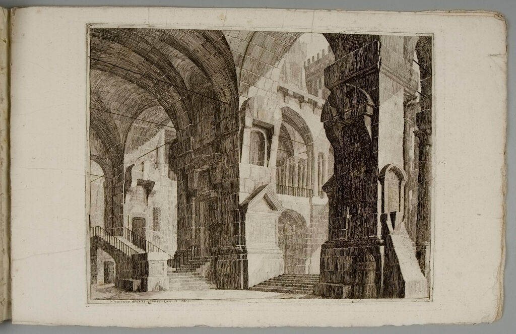 Interior Of A Castle With Crenelated Towers And Doors In Hollow Pillars