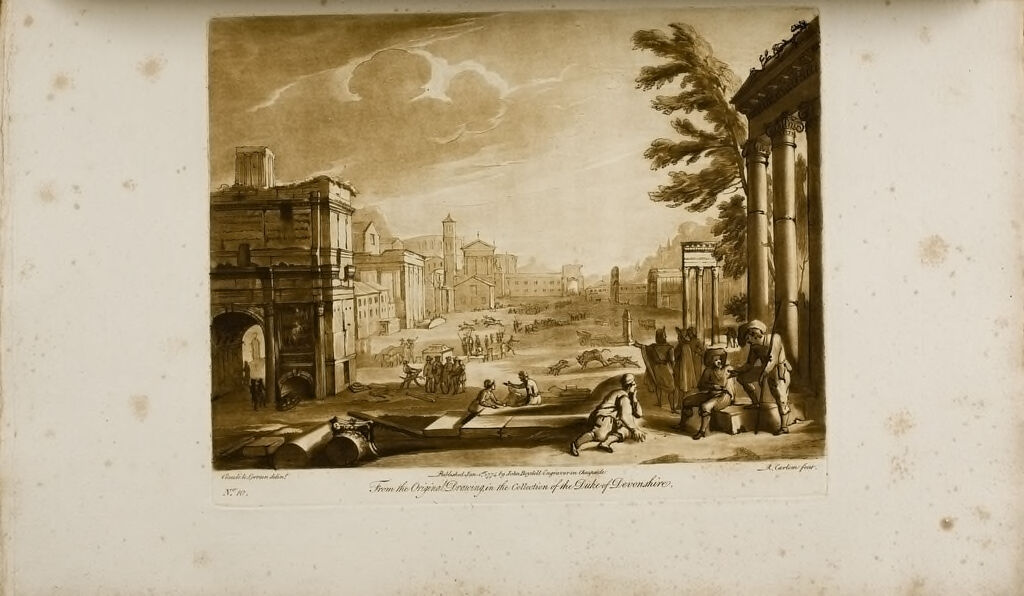 View Of The Forum, Or Campo Vaccino, At Rome With The Arch Of Septimius Severus, And The Three Columns Of Jupiter Stator