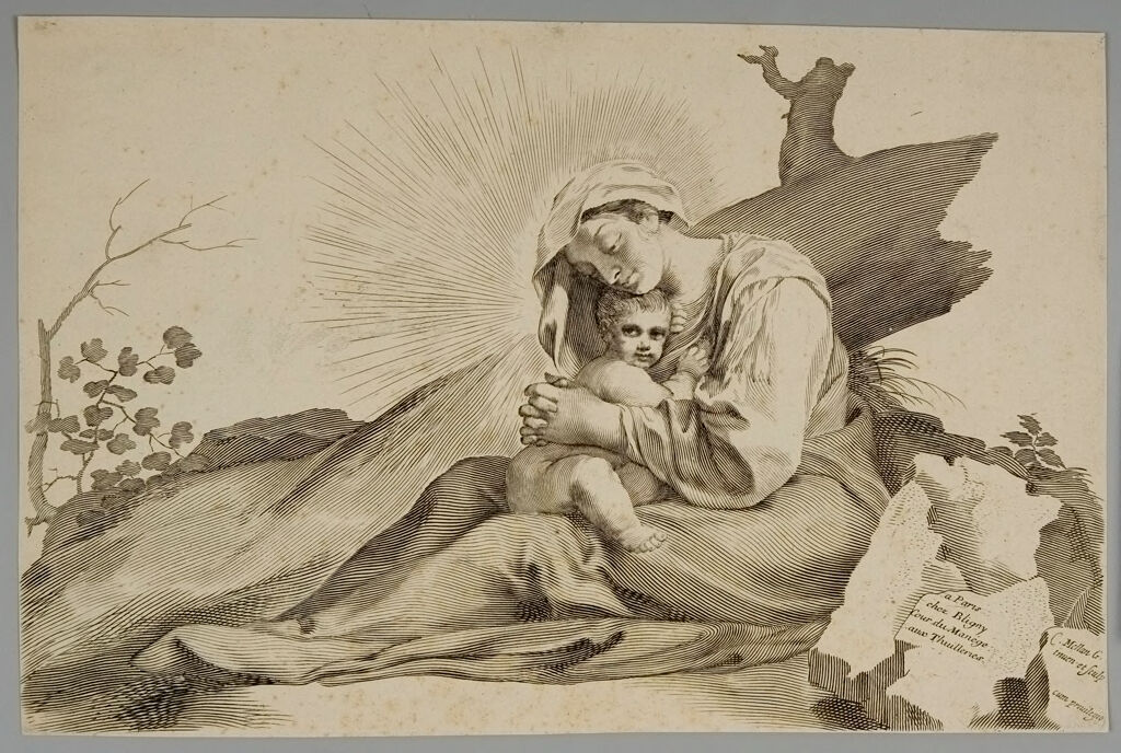 Madonna And Child Sitting By A Broken Tree