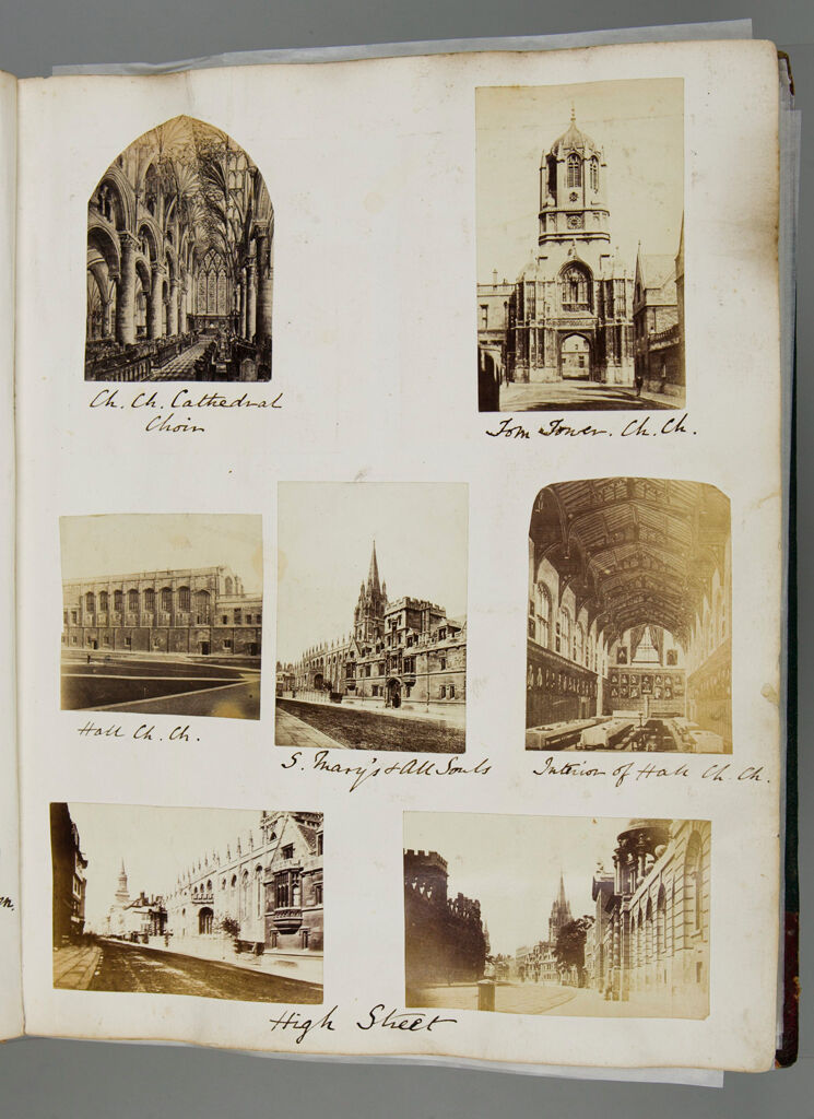 Untitled (Clockwise From Top Left, Christ Church Cathedral Choir (From A Reproduction); Tom Tower, Christ Church; Interior Of Hall, Christ Church; Two Views Of The High Street; Exterior Of Hall, Christ Church; Center, St. Mary's And All Souls; Verso: Interior Of Chapel At Exeter College, Looking East; Interior Of Chapel At Exeter College, Looking West; Entrance To The Hall At Exeter College; Screen Of Hall At Exeter College)