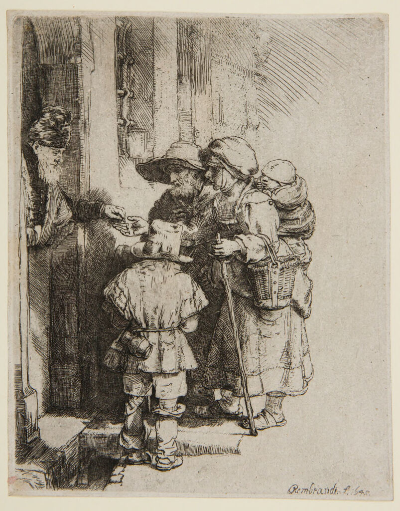 A Blind Hurdy-Gurdy Player And His Family Receiving Alms