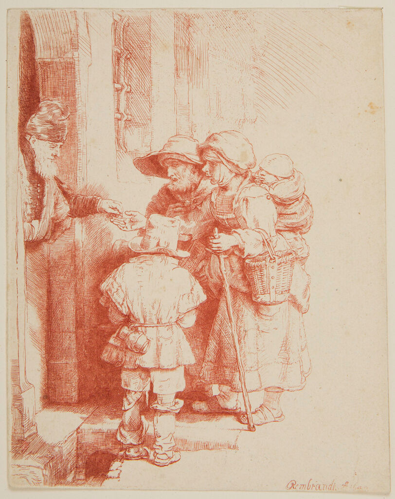 A Blind Hurdy-Gurdy Player And His Family Receiving Alms