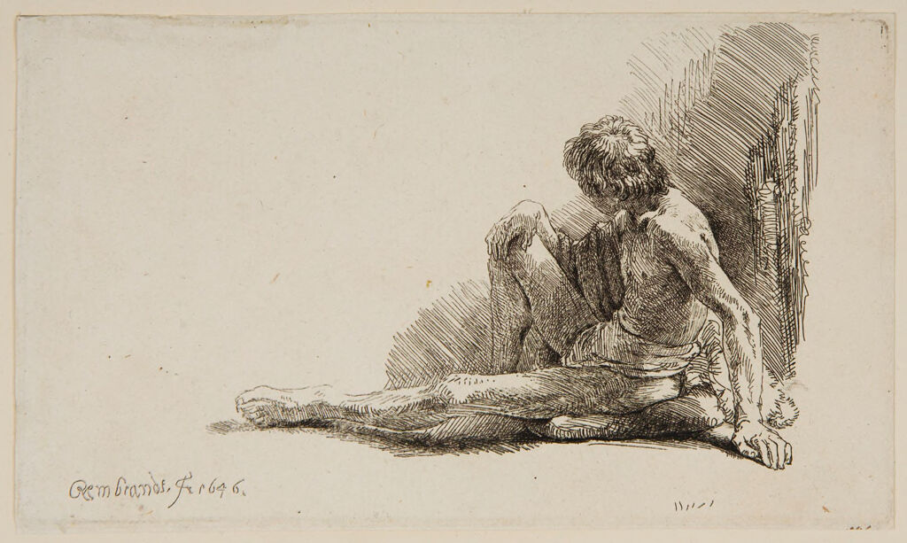 Study From The Nude: Man Seated On The Ground With One Leg Extended